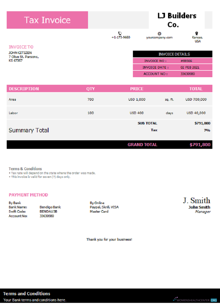 Download USA LJ Builders Co. invoice Photoshop template